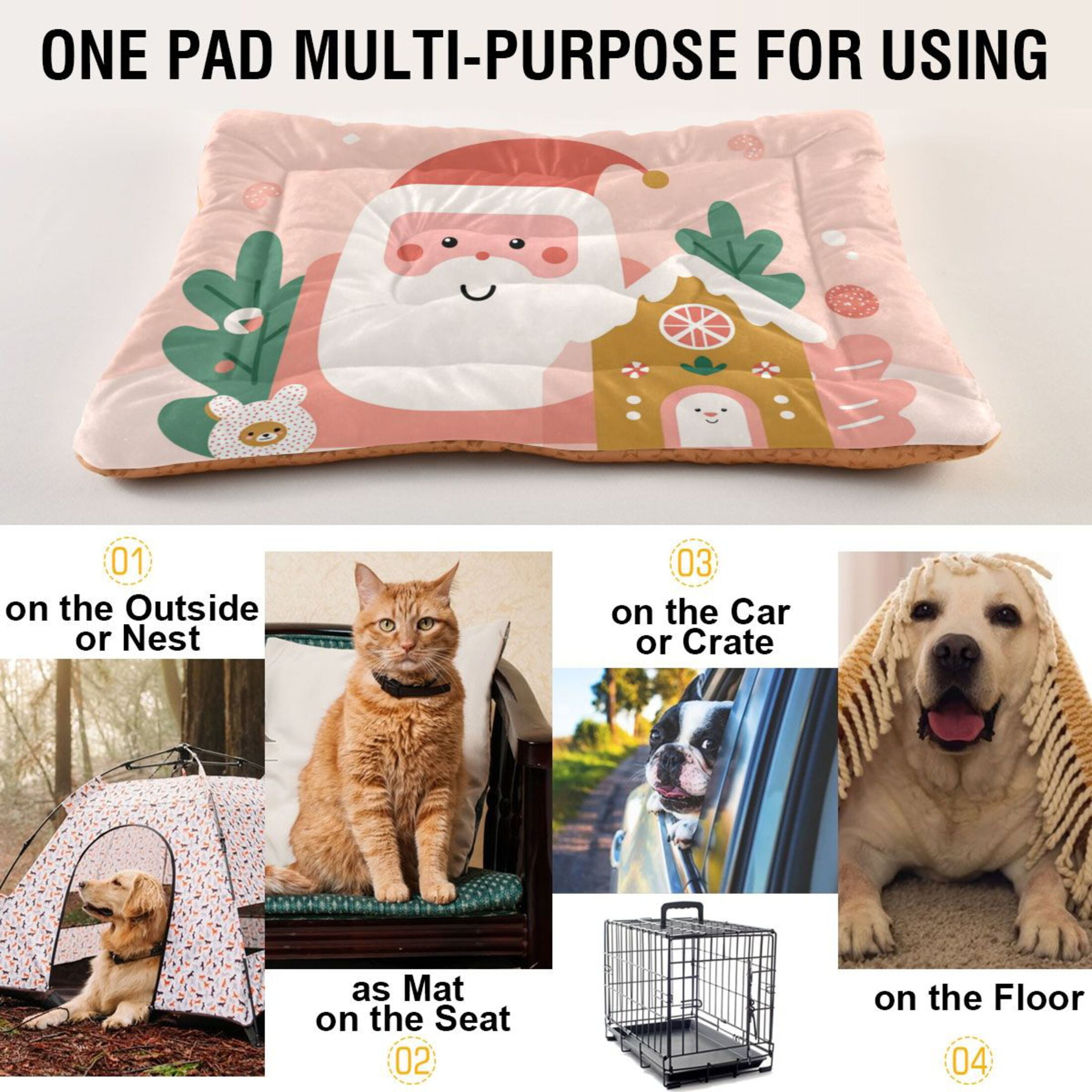 Cozy Mat Pet Bed Indoor Outdoor Warm Soft For Cat Dog Puppy(S/M) Christmas Theme