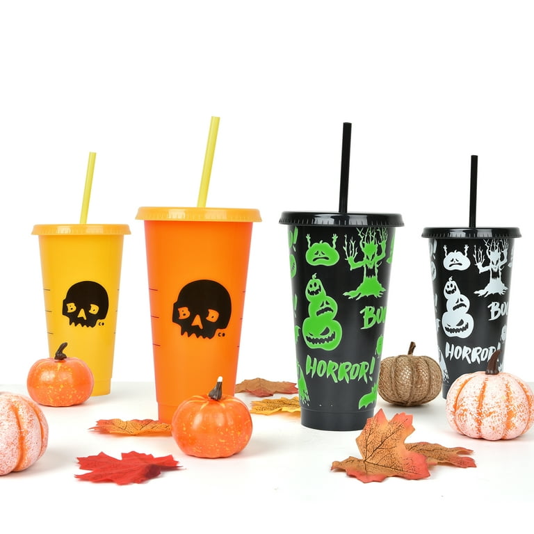 Goodwill Halloween Glow in the Dark Tumbler Set with Lid and Straw for Cold  Drinks, Funny Cups Made of Durable and Reusable Plastic, Great Gift for  Adults Kids (24 oz, Set of