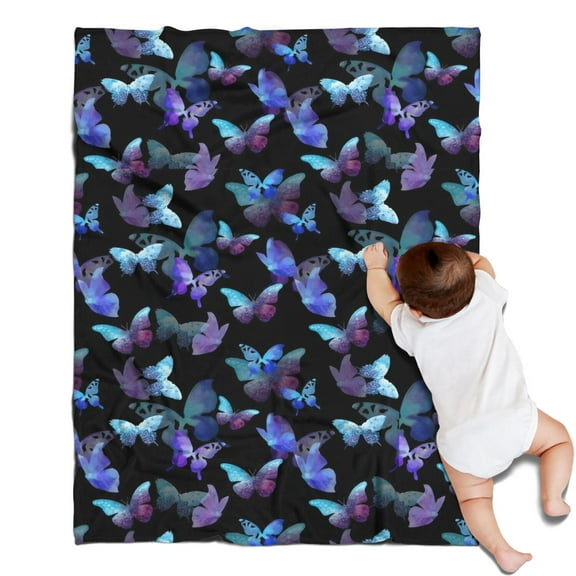 Black Purple Butterfly Pattern Blanket,Comfortable Soft Flannel Throw Blanket,All Season,Warm Lightweight Blankets for Sofa Bed Couch Living Room Chair,30"x40"