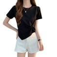 thumbnail image 4 of YHAJDS Short Sleeve Shirts for Women V Neck Solid Color Casual Round Neck Top, 4 of 4