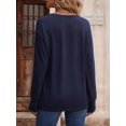 thumbnail image 3 of Long Sleeve Shirt for Women Fall Outfits Dressy Casual Fashion Clothing V Neck Tunic Tops with Button Navy Blue L, 3 of 6