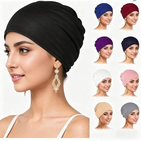 9 Pieces Solid Stretchy Pre Tied Chemo Turban Beanie Head Scarf for Women Hair Loss,Bonnet