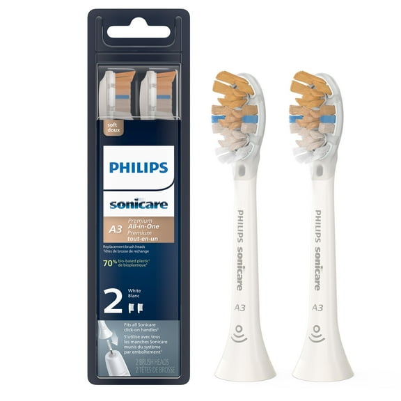 Philips Sonicare Premium All-In-One (A3) Replacement Toothbrush Heads, HX9092/65, Smart Recognition, White 2-pk