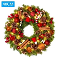Yucurem 15.7" Christmas Wreath with 40 LED Lights, Artificial Merry Christmas Wreath with Pine Cones Dried Lemon Pieces for Xmas Winter Porch Fireplace Window Door Decor