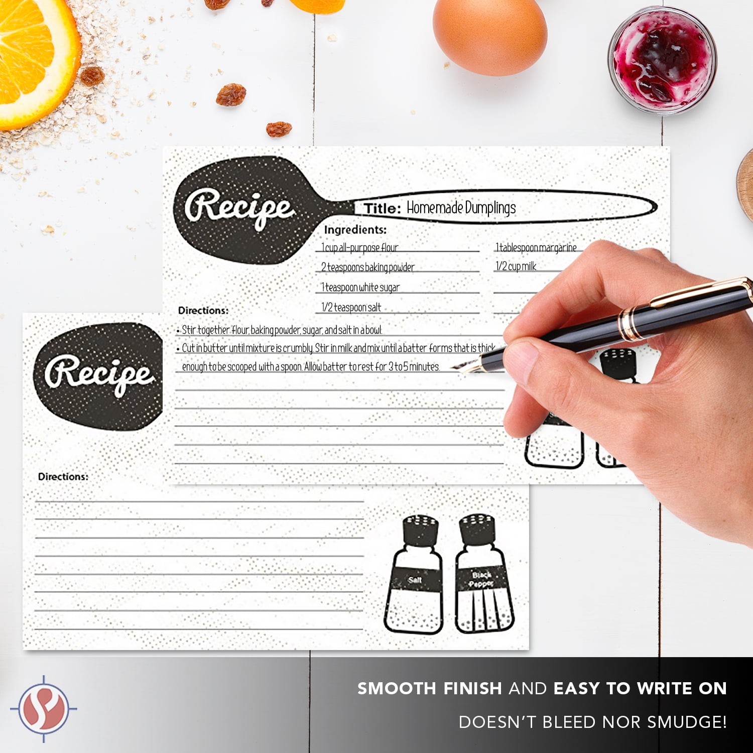 50 Blank Kitchen Recipe Cards – Double Sided Print Index Cards, Thick Sturdy 100lb Cardstock – Organize Your Cooking Weddings, Baby and Bridal Showers, Birthdays, Graduations, Mother's Day – 4" x 6"