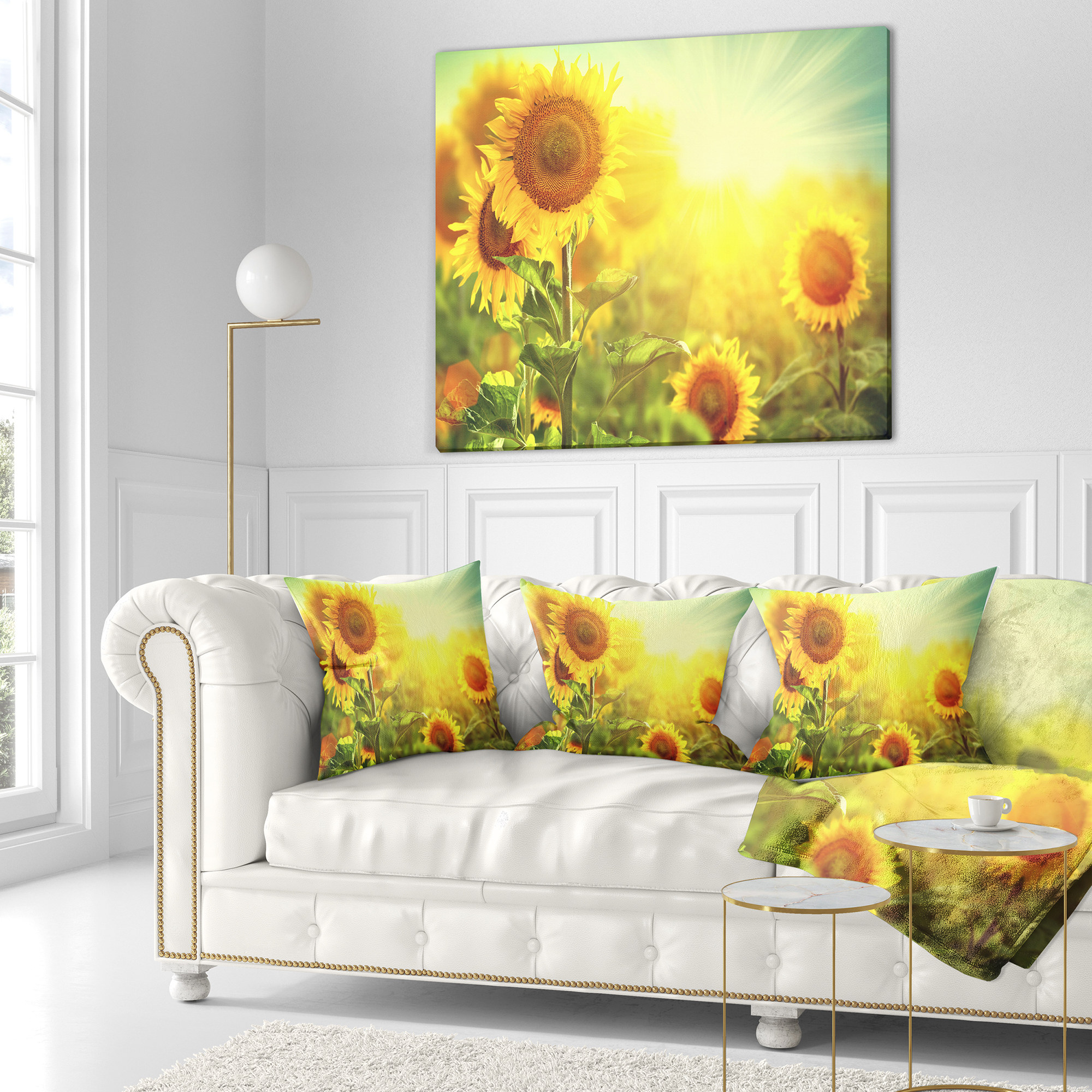 Designart Sunflowers blooming on the field - Animal Throw Pillow - 18x18