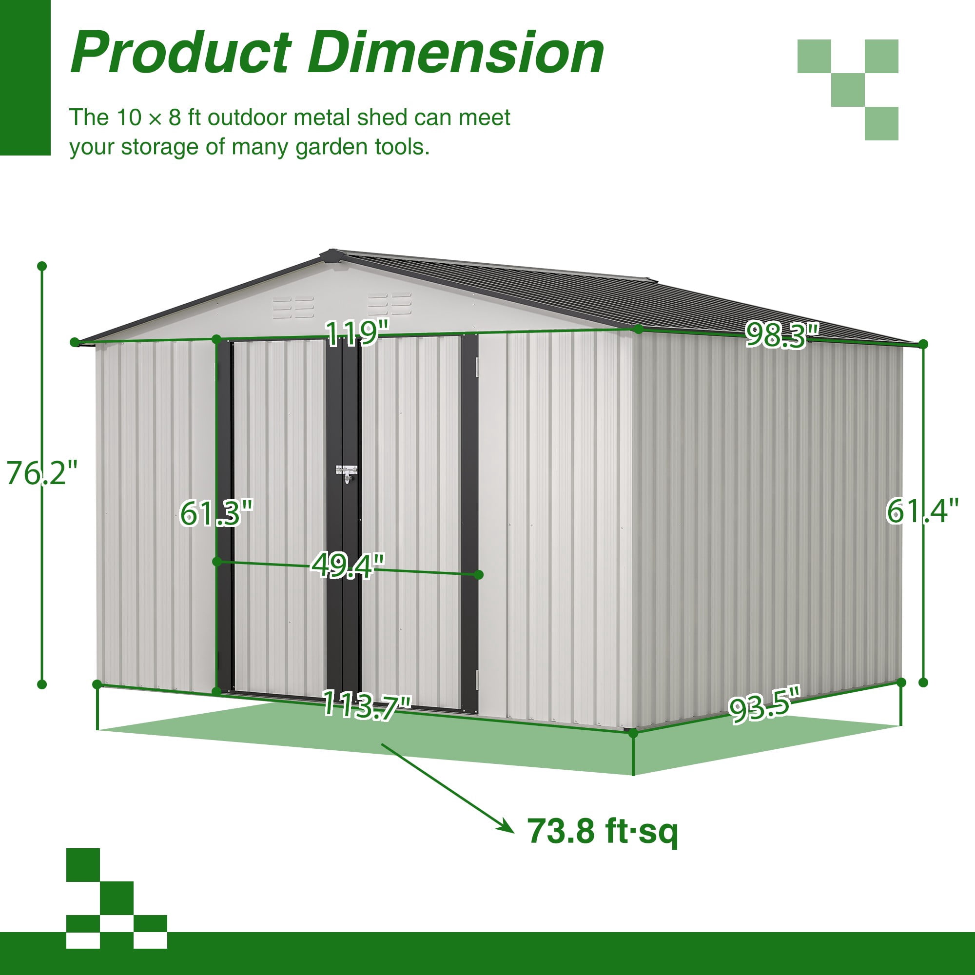 10×8 FT Metal Outdoor Storage Shed, Large Garden Sheds with 2 Lockable Doors, All Weather Anti-Corrosion Galvanized Steel Tool House for Backyard Garden Lawn, White