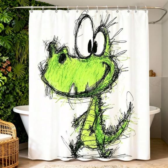 Auckpure Cute Hand-Drawn Green Dinosaur Wall Art Print, Scribble-Style Cartoon Dino Illustration for Kids’ Room, Nursery, and Playroom Decor