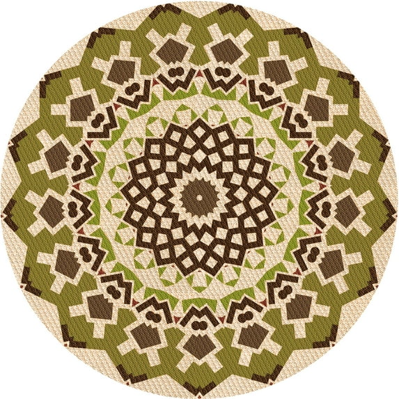 Ahgly Company Indoor Round Patterned Khaki Gold Area Rugs, 8' Round