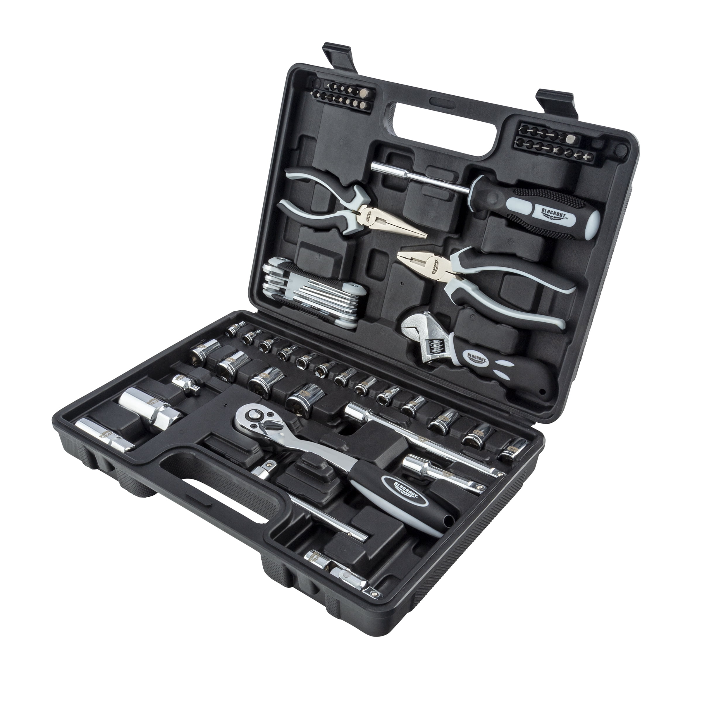 Blackout XP Home Tool Kit / Mechanics Tool Set, 66-Piece, Adjustable Wrench, Multi-Bit Screwdriver, Needle Nose Pliers, Sockets, Ratchet, Allen Wrenches, Spark Plug Sockets, Wrench Extensions and More