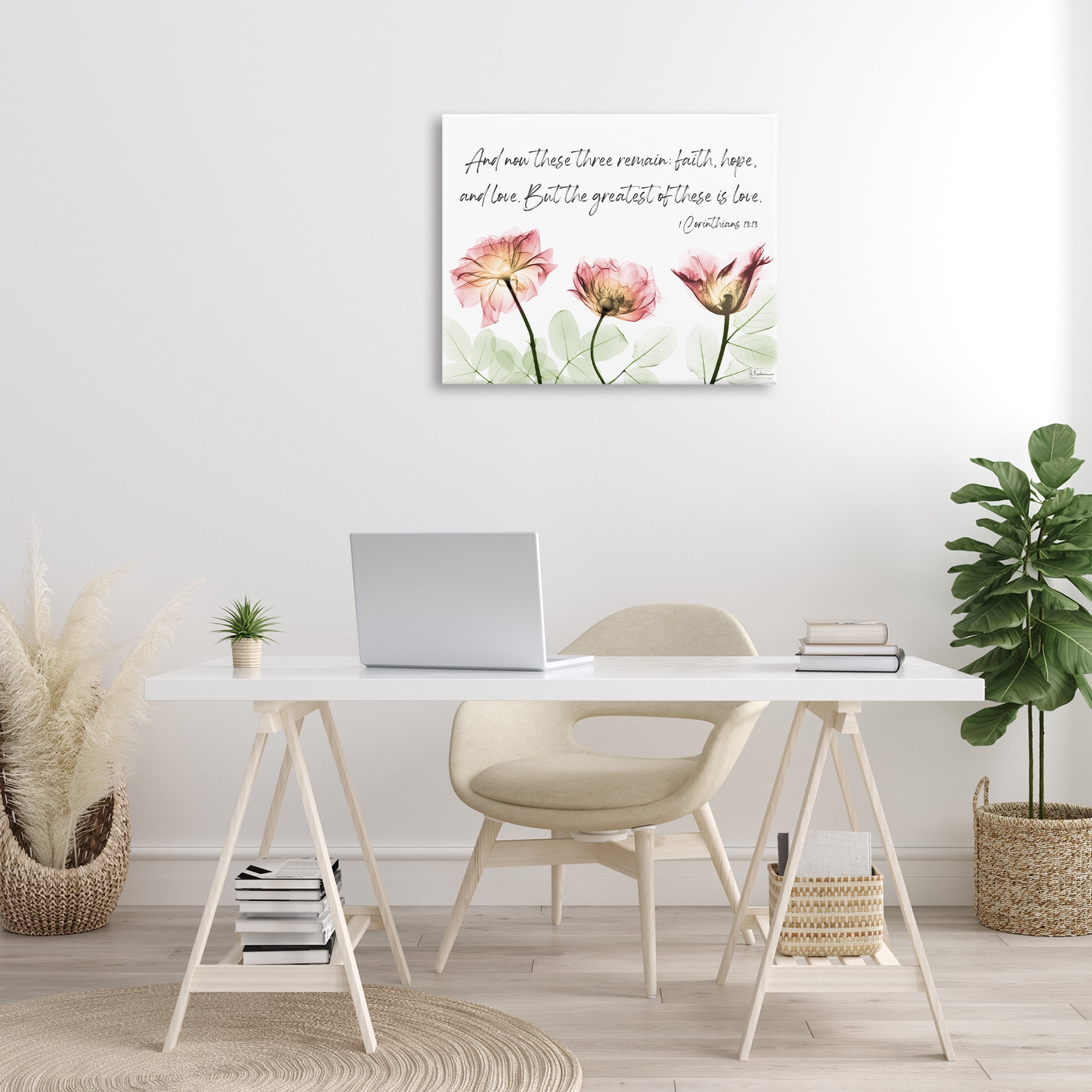 Stupell Industries Faith Hope Love Floral Religious Painting Gallery Wrapped Canvas Art Print Wall Art, 30 x 24
