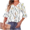 thumbnail image 7 of YUGYXL Color Block Knit Top for Women V Neck 3/4 Sleeve Blouses Casual Loose Fit Fall Winter Tunic Pullover A White XXL, 7 of 7