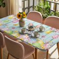 thumbnail image 3 of Easter Grey Bunny Table Cloths for 5 Foot Rectangle Tables, Spring Colorful Egg Flower Teal Wood Grain Patio Waterproof Elastic Fitted Tablecloths, Washable Rectangular Table Cover for Camping, 3 of 8