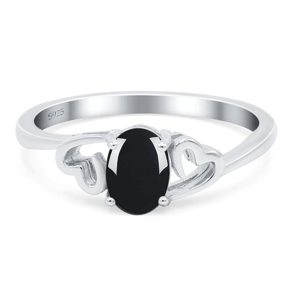 Natural Black Onyx Size-5 Minimalist Oval Solitaire Ring Vintage Style Wedding Engagement Promise Ring 925 Sterling Silver Gifts For Her