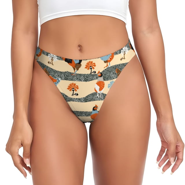 Balery Funny Chicken Tangas de Algodón para Mujer con Estampado – Ropa Interior Sexy, Transpirable, G-string-Medium