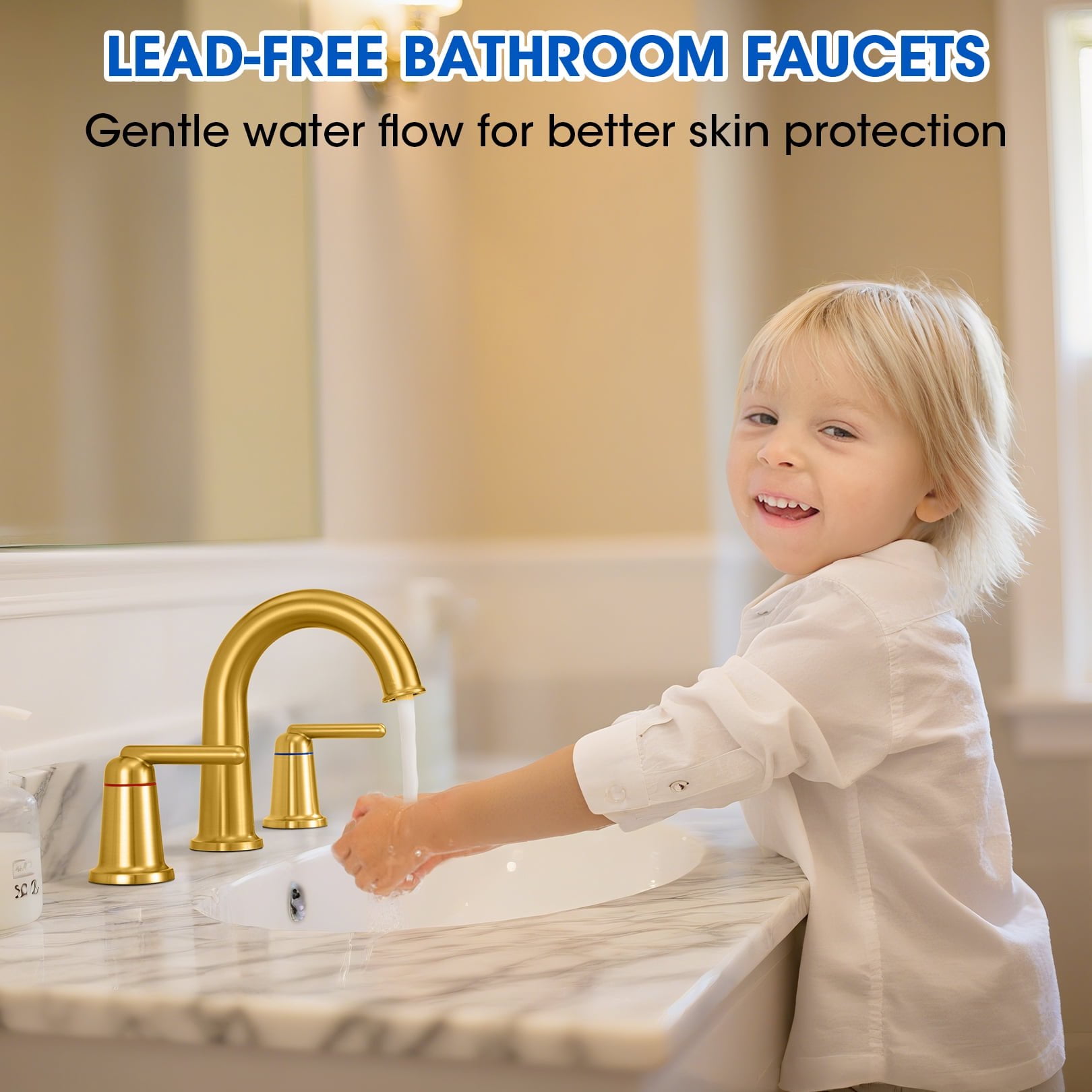 Wowkk Sanitary Ware Brass Bathroom Sink Faucet 2 Handles Widespread Bathroom Faucet 3 Hole, Pop-Up Drain and cUPC Supply Lines Included, Basin Faucets for Vanity Rv Restroom, Brushed Gold