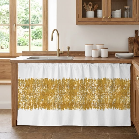 Farmhouse Brown Cabinet Curtain 28"Wx51"L, Dustproof Storage Cabinet Curtain with Self Adhesive Tape, Retro Modern Abstract Art Tall Pantry Cover Drape for Kitchen, Laundry Room, Utility Closet