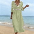 thumbnail image 2 of Ygbgbb Women V‑Neck Hollow Lace Trim Maxi Dress, Three‑Quarter Sleeve Empire‑Waist Loose Flowy Dress for Summer Beach and Resort‑Style Outfits Green XXXL, 2 of 7