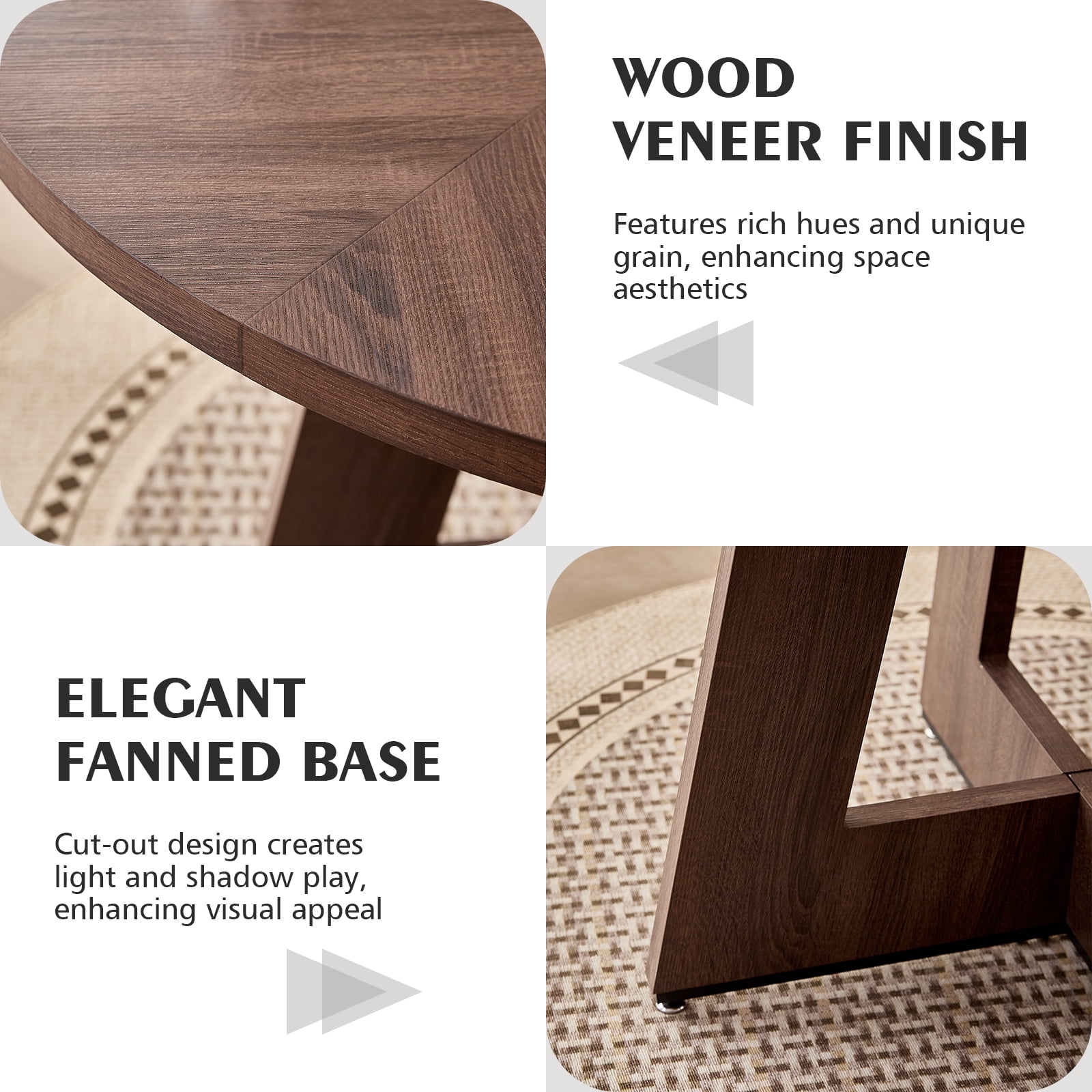 5 Piece 47" Round Dining Room Table Set for 4, [Fanned Base] [1.38" Thick Top] Wood Kitchen Table with 4 Green Chenille Dining Chairs