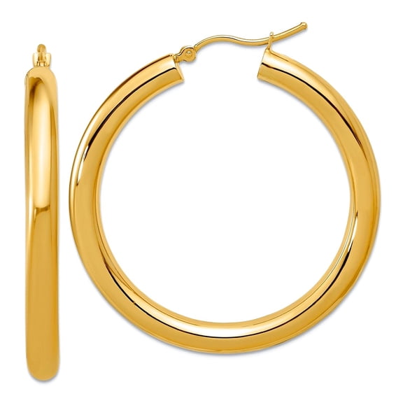 10k Yellow Gold Polished 4mm Lightweight Tube Hoop Earrings 40mm Long 4mm Thick Hoop Earring for Women