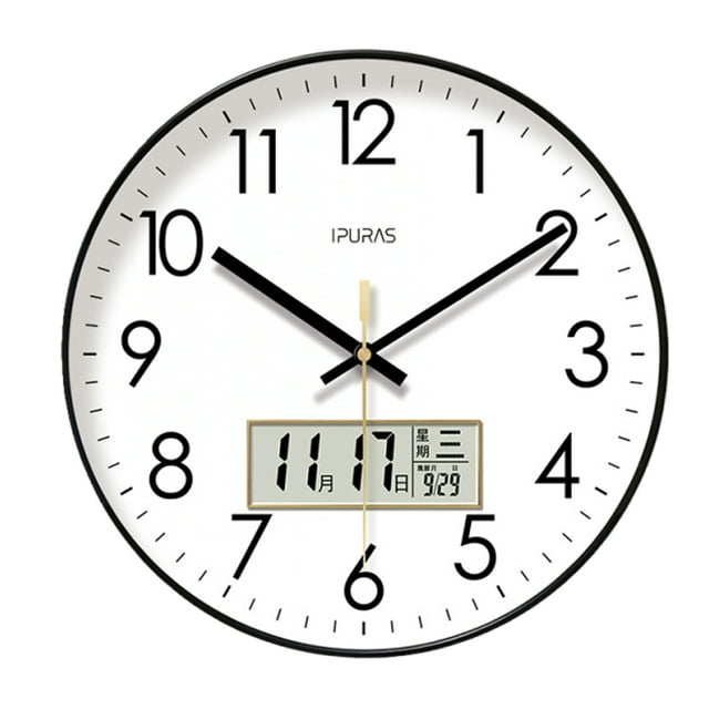 Inteprter Reloj de pared con marco de plástico duradero, ahorro de energía con pantalla de temperatura y humedad, relojes de pared Electrodomésticos tipo+1 12 pulgadas