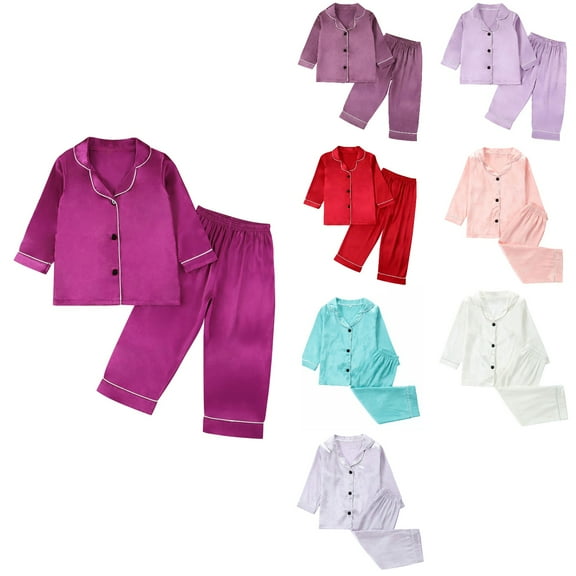 Antinious A Long-Sleeved Solid Color Casual Home Wear Set Suitable for Boys and Girls,Toddler Winter Long Sleeve Sleepwear Outfits Sets,Kids Long Sleeve Air-conditioned Home Clothes Suit,Purple,120