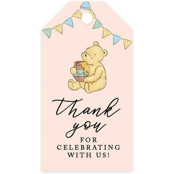 Koyal Wholesale Classic Winnie The Pooh Baby Shower Decorations, Pink Thank You for Celebrating with Us Tags  20 Pack