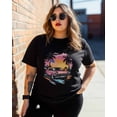 thumbnail image 3 of T Shirts for Women Short Sleeve Cotton Crewneck T-Shirt, Retro Car American Flag Sunset Tee Tops Casual Basic T-Shirts, XS-5XL Black XL, 3 of 7