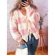 thumbnail image 5 of Chaqueta de Punto Holgada Informal con Cuello en V y Larga para Mujer, Cárdigan de Punto con Cordones y Rayas en Contraste. Rosa L, 5 of 10