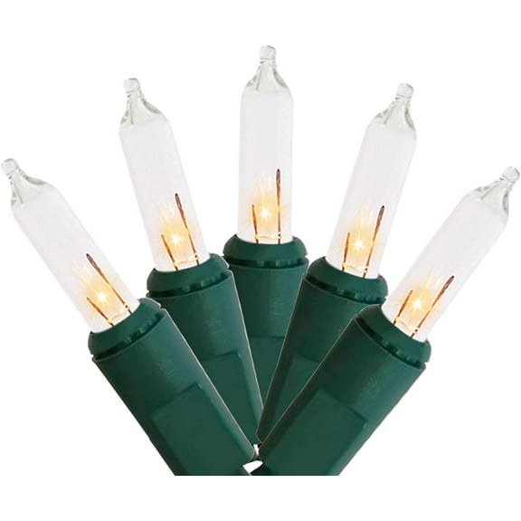 Christmas Lights 5Ft 10 Counts Classic Clear Incandescent Mini String Lights Green Wire Warm White for Indoor and Outdoor Christmas Decorations, Non-Connectable