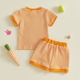 thumbnail image 5 of TrendOFT Cute Knit Easter Outfit Baby Girl Bunny Embroidered Stripe Tee And Shorts Two Piece Summer Outfits Set Orange 18-24 Months, 5 of 5