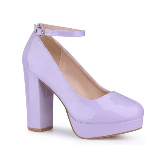 Allegra K Ankle Strap Chunky Heels Mary Jane Pumps for Women Lavender 6