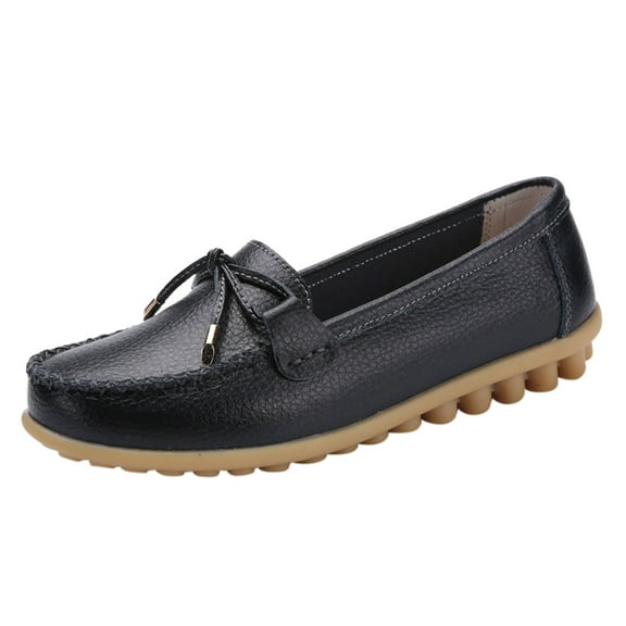 Caqnni Women's Loafers Walking Driving Ladies Office Penny Flats Shoes Slip On Leather Loafers Dressy Shoes Flats Shoes (6,Z01-Black)