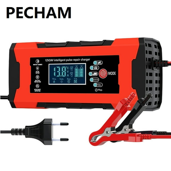 Pecham 12V/10Amp Car Battery Charger, Automatic Battery Maintainer, Smart Car Trickle Charger with Temperature Compensation for Car Truck Motorcycle Lawn Mower Boat Marine Lead Acid Batteries