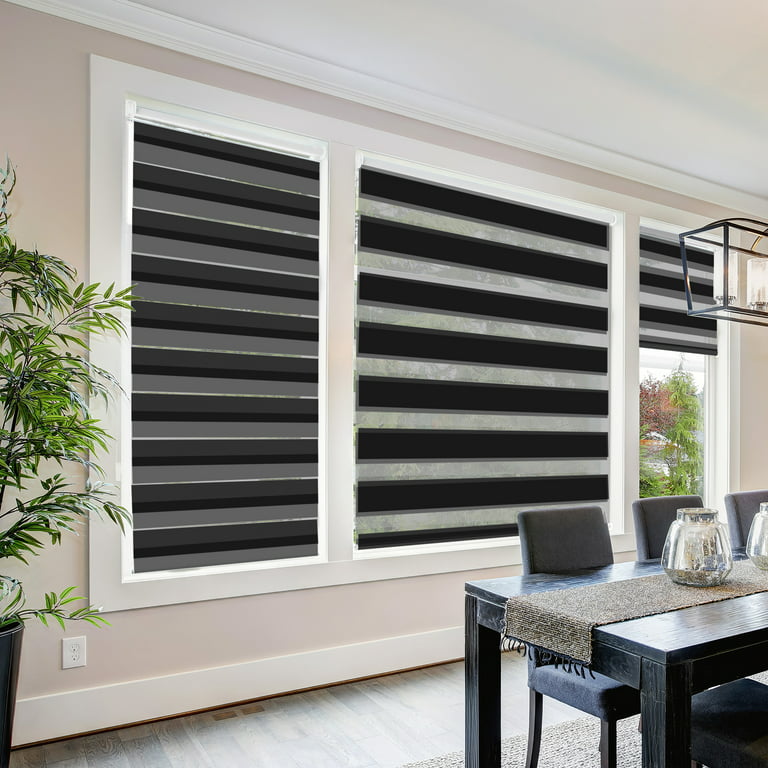 Biltek Cordless Zebra Window Blinds with Modern Design - Roller Shades w/ Dual Layers - Solid & Sheer Shades for Transparency / Privacy