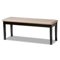 Bowery Hill Sand Fabric and Dark Brown Finished Wood Dining Bench
