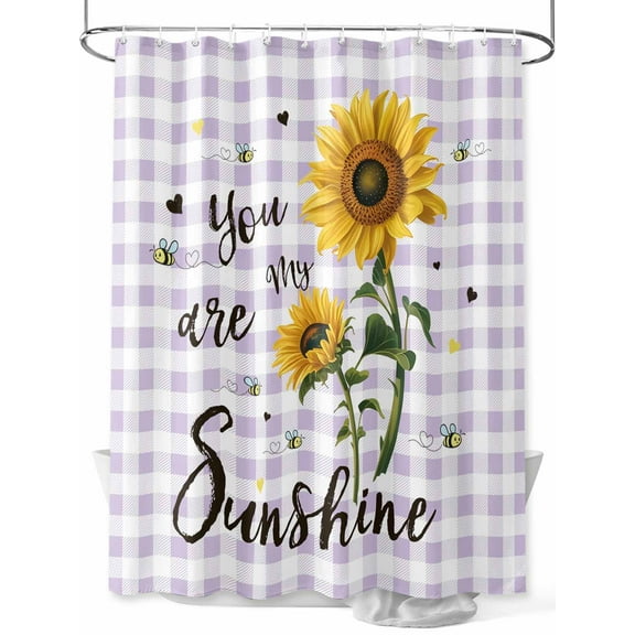 Shower Curtain Waterproof for Bathroom 72x72 Inch, Bee Sunflower Bath Curtain for Bath Stalls and Tub Purple Buffalo Plaid You Are My Sunshine Decorative Shower Curtains with Hooks