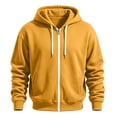 thumbnail image 2 of Qgtaibl Mens Full Zip Sweatshirt Jacket Solid Color Thin Fleece Casual Coat Loose Fit Long Sleeve Fall Hooded Top with Pockets for Daily Wear Gold XXXL, 2 of 5