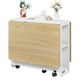 thumbnail image 3 of Folding Dining Table with Drop Leaf and 2 Storage Shelf, Collapsible Kitchen Dinner Table Extendable Office Desk, 3 of 7