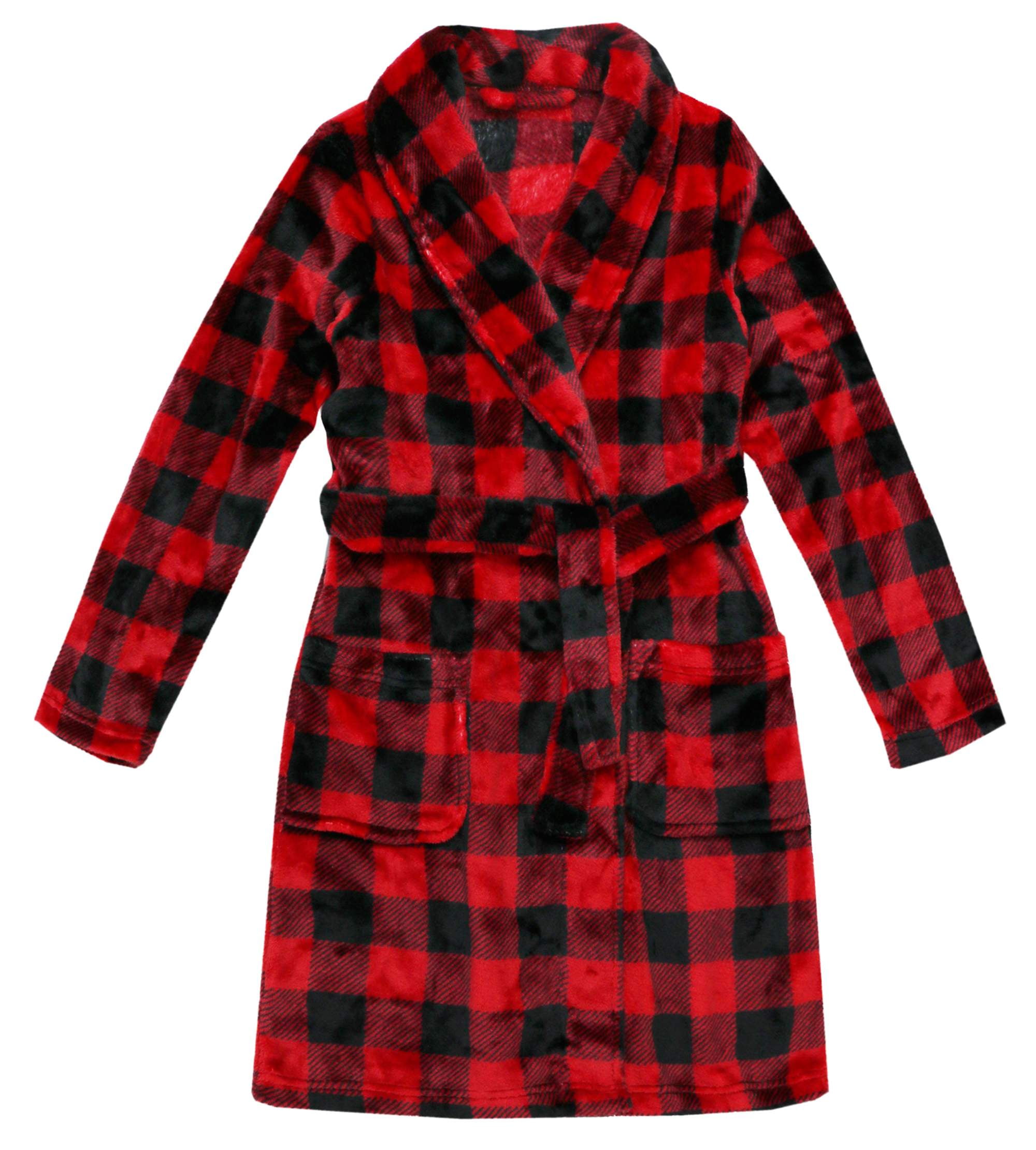 Sleep On It Big Boys Red Buffalo Plaid Fleece Bathrobe