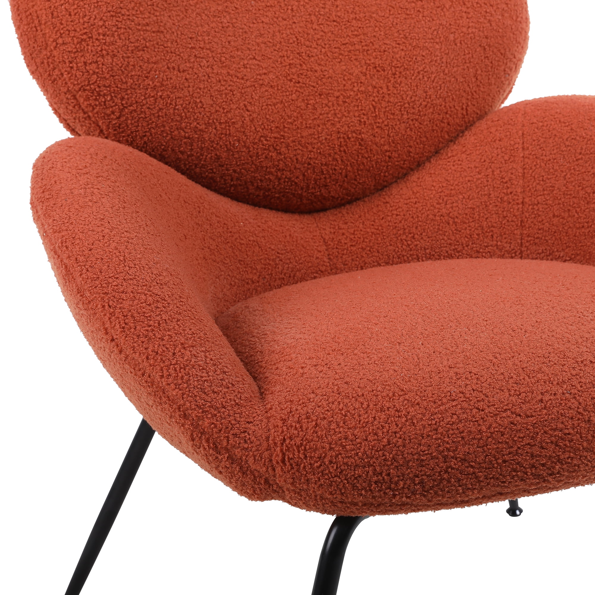 Kadyn Modern Sherpa Armchair with Black Metal Legs, Comfy and Soft Chairs for Bedroom, Orange