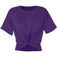 thumbnail image 4 of Rhuody Tops For Womens Summer Short Sleeve Tee Solid Color Blouse Round Neck Cropped T Shirt Basic Wear Purple S, 4 of 5