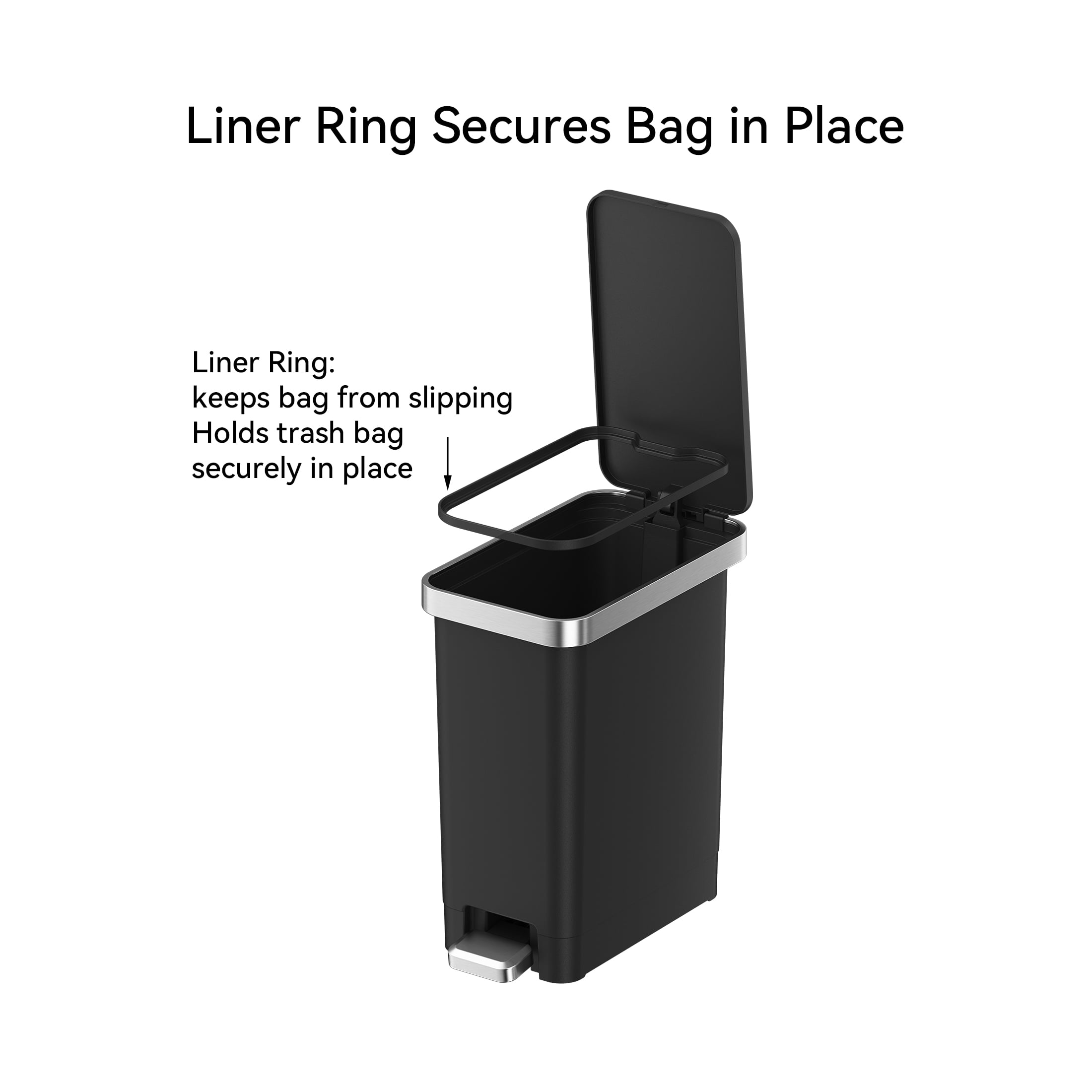 (2 pack) Better Homes & Gardens Bedroom / Office Trash Can, 2.5 Gallon Small Plastic Step Garbage Bucket Bin with Soft Close Lid, Black