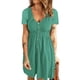 thumbnail image 2 of Vestido con botones delanteros y cuello en V, vestido delantero con botones de cintura alta y manga corta para mujer, primavera, verano, verde lago, XXL, 2 of 6