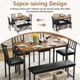 thumbnail image 4 of PORKISS Dining Table Set for 6, 6 Piece Dining Room Set with 4 PU Leather Chairs and Bench, Kitchen Table and Chairs Set with Storage Rack, Rectangular Dining Table Set for Apartment, Brown + Black, 4 of 8