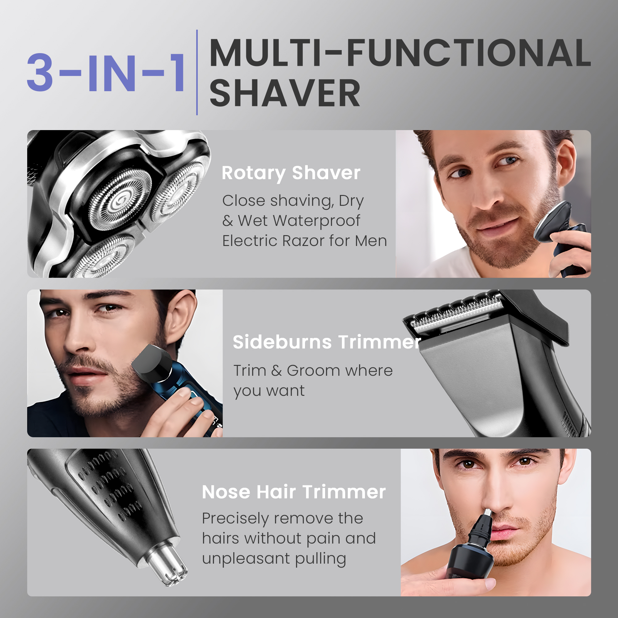 RUTAWZ 3-in-1 Electric Shaver with Beard & Nose Trimmer photo 2