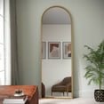 thumbnail image 3 of Emma + Oliver 22"x65" Slim Metal Framed Arched Full Length Floor Mirror, Wall Mounted or Wall Leaning, Gold, 3 of 11