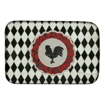 Rooster Harlequin Black and white Dish Drying Mat