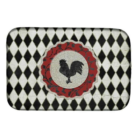 Rooster Harlequin Black and white Dish Drying Mat