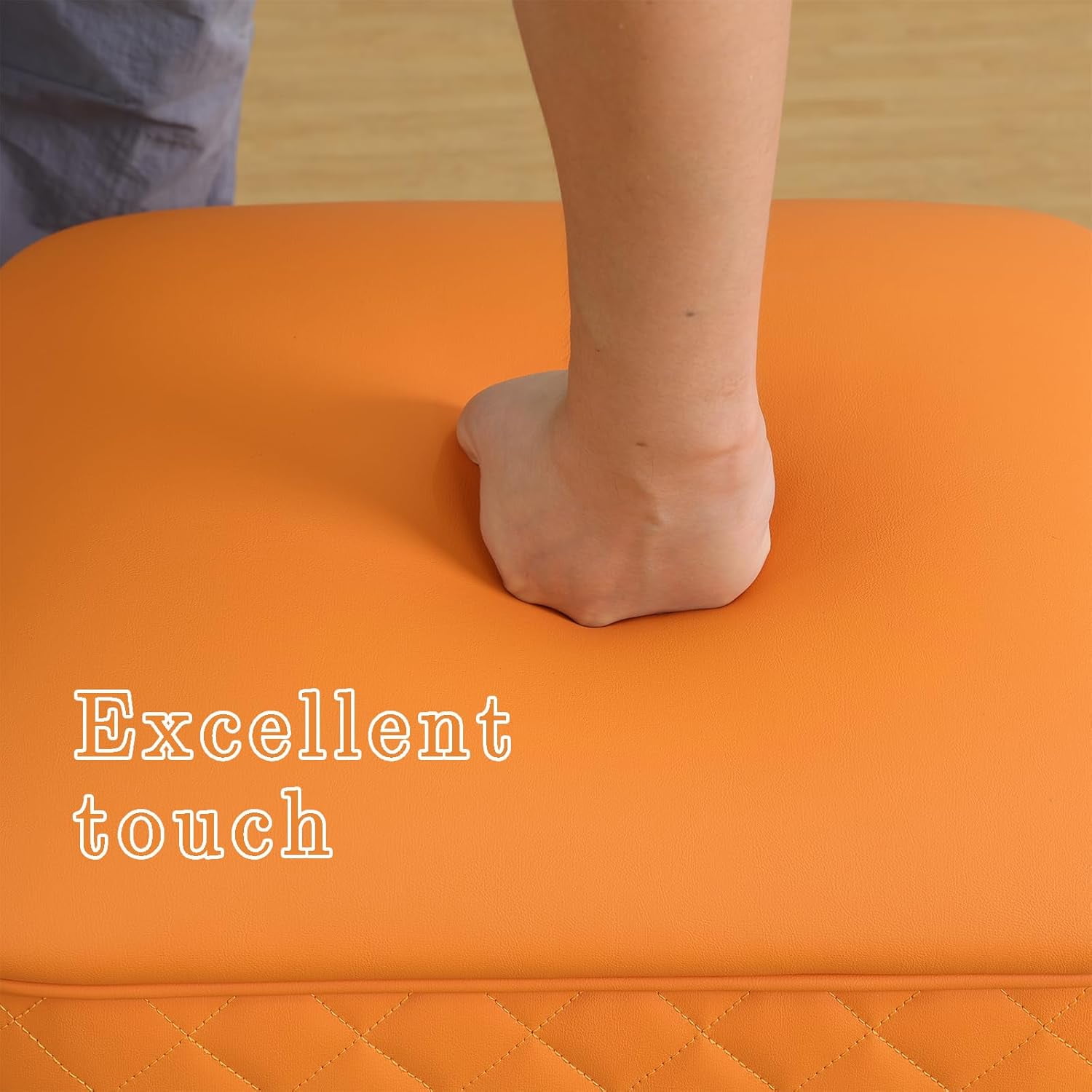 Leather Ottoman Foot Rest Bench Square Foot Stools&nbsp;Living Room Storage Ottoman&nbsp;for Bedroom and Dorm,Orange